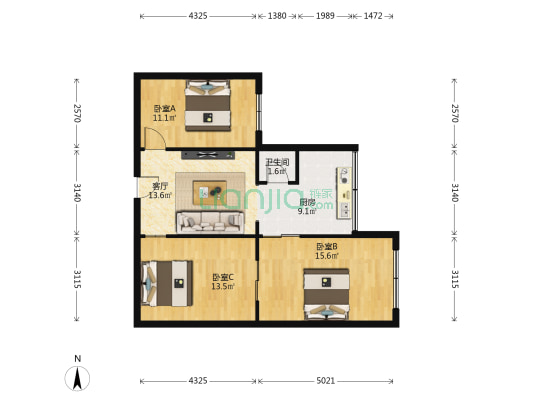 樱花巷 3室1厅1卫 54平方