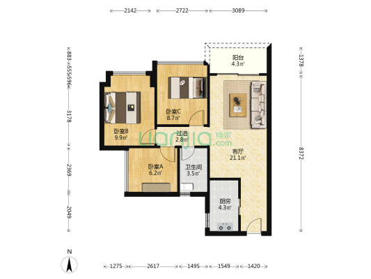 时代印象 3室1厅1卫 78平方