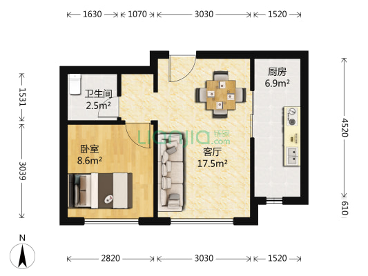 万科金域华府 1室1厅1卫 51平方