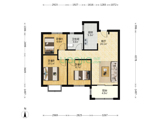 江宁金茂悦 3室1厅1卫 89平方