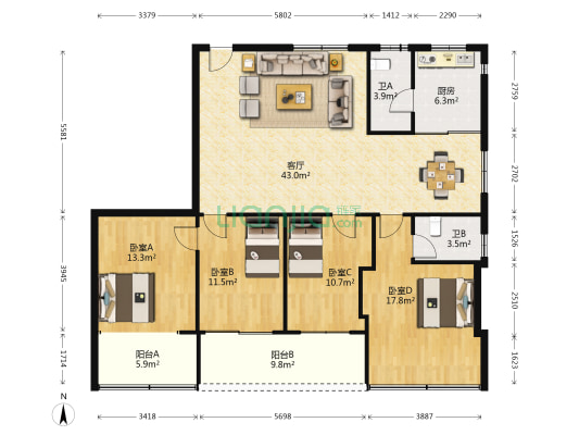 安怀大街 4室1厅2卫 148平方