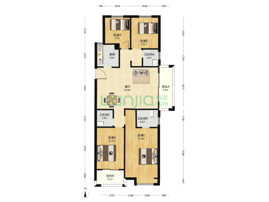 香开万里一组团 4室1厅3卫 141平方