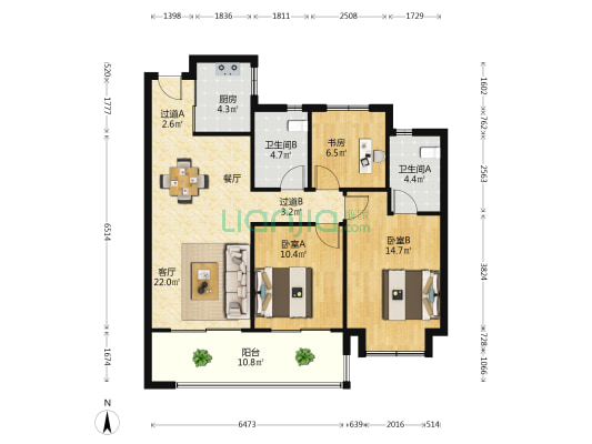 五龙云璟 3室1厅2卫 109平方