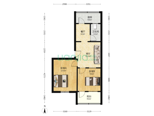 民主北路63号 2室2厅1卫 61平方