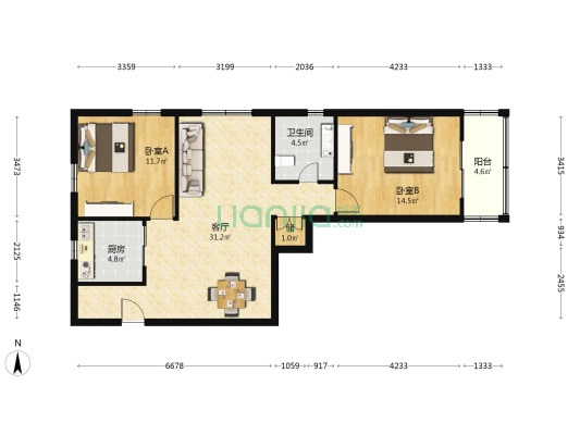 海林大楼 2室1厅1卫 99平方