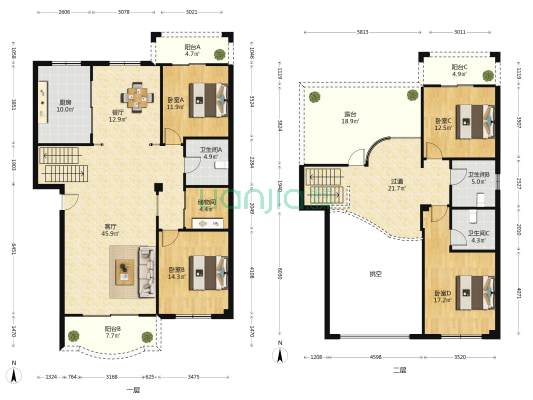 鹭腾花园 4室2厅3卫 211平方