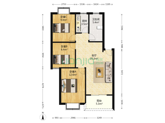 泰阳金桔苑 3室1厅1卫 85平方