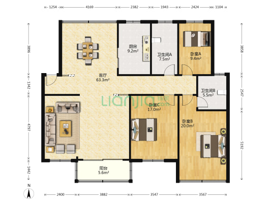 影剧花苑 3室1厅2卫 162平方