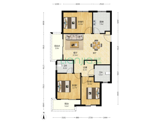清旭雅苑 3室1厅2卫 130平方
