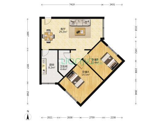 都市花园西路 2室1厅1卫 80平方