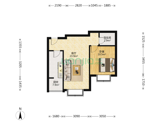 美域中央北楼 1室1厅1卫 65平方