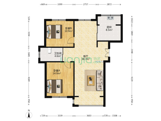 凯利花园 2室1厅1卫 109平方