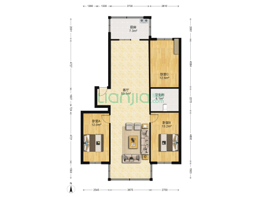 冶金宿舍小区 3室1厅1卫 129平方