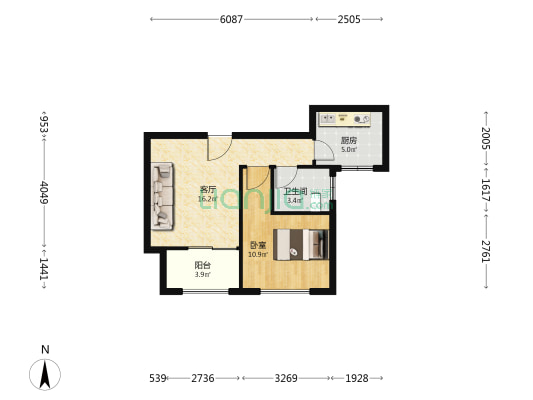 明卫佳苑北区(东平北路755弄) 1室1厅1卫 58平方