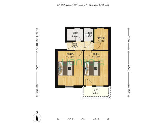 勤奋村 2室0厅1卫 55平方