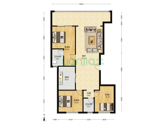 蜀园府邸 3室1厅2卫 135平方