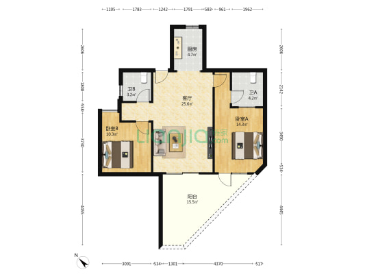 天泽海韵度假酒店 2室1厅2卫 104平方