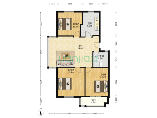 白云小区(余姚市） 3室1厅1卫 109平方
