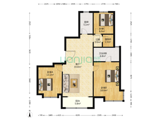 绿地海珀天沅 3室1厅1卫 244平方