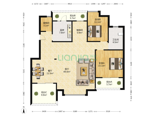 金谷苑 2室2厅1卫 263平方