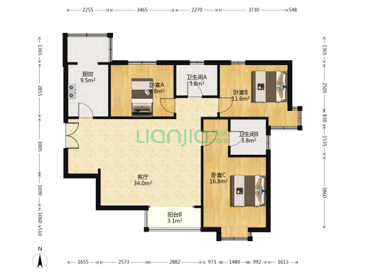君悦府 3室1厅2卫 124平方