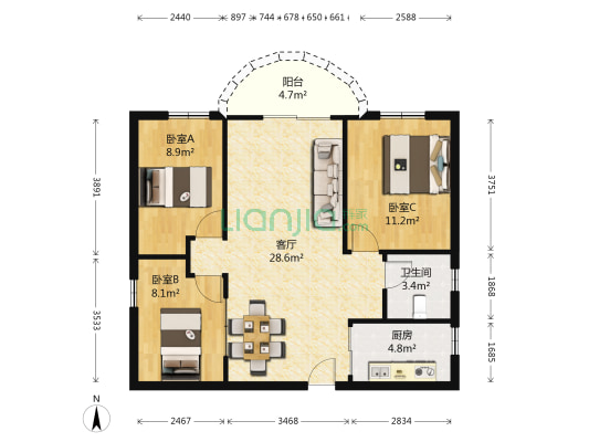 大信大厦 3室1厅1卫 113平方