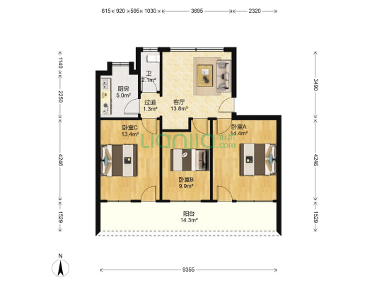 雅泰花园 3室1厅1卫 81平方
