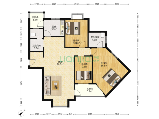 新奥风尚 3室1厅2卫 132平方