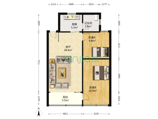 鑫银大厦 2室1厅1卫 87平方
