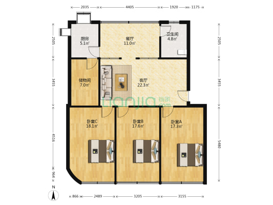 龙家巷 3室2厅1卫 123平方