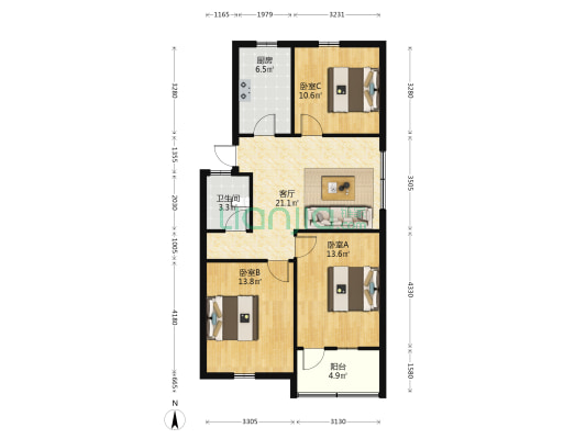 顺和小区 3室1厅1卫 83平方