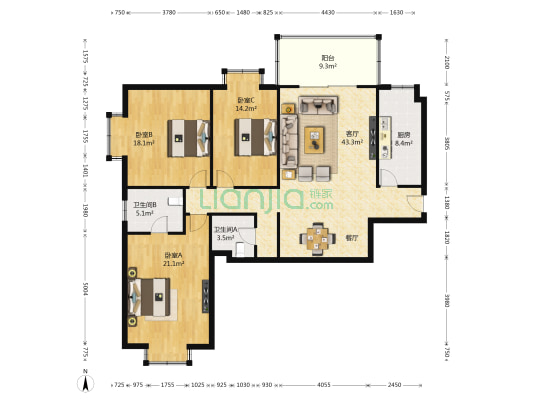 铁设院小区 3室1厅2卫 143平方