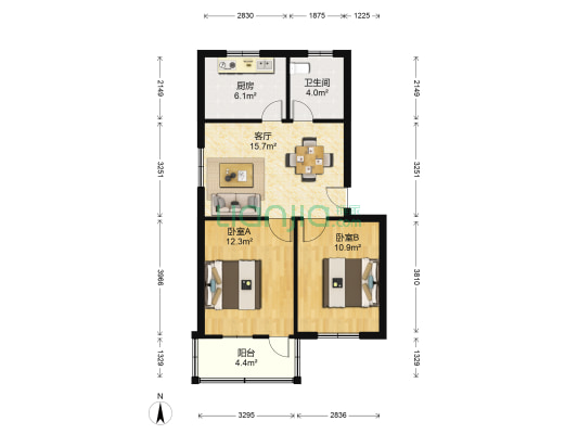 雅戈尔新村北区 2室1厅1卫 68平方