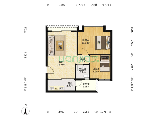 一景雅居 2室1厅1卫 75平方