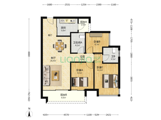 九洲保利天和观汀 3室1厅2卫 98平方