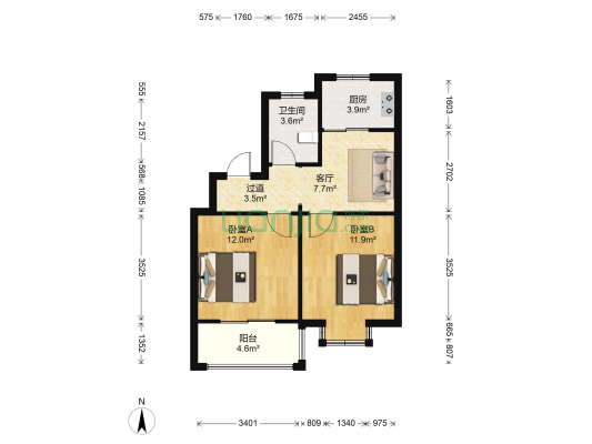 荷裕庭 2室1厅1卫 66平方