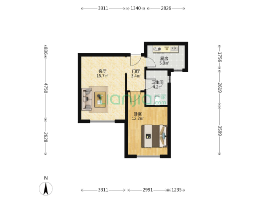 荣业园 1室1厅1卫 62平方