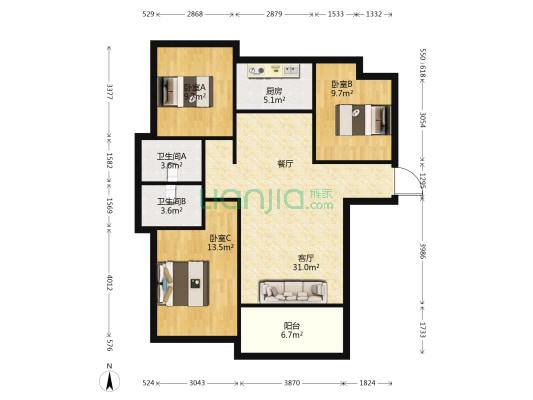 贵安新天地贵尊苑A区 3室1厅2卫 99平方