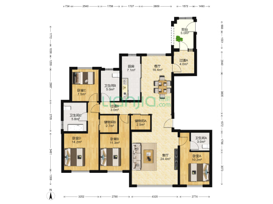 金地名著 4室2厅3卫 152平方