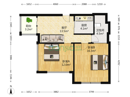 八号公馆 2室1厅1卫 80平方