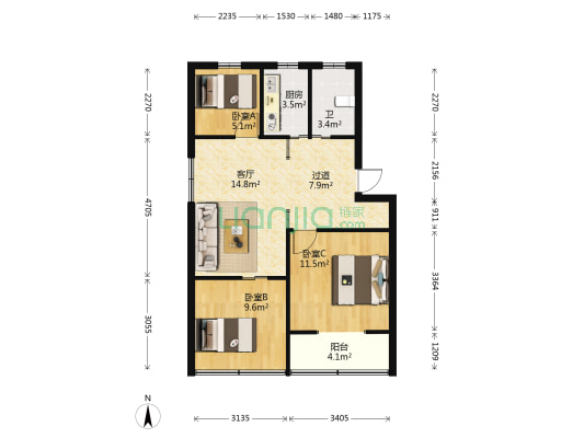 东河小区 3室1厅1卫 70平方