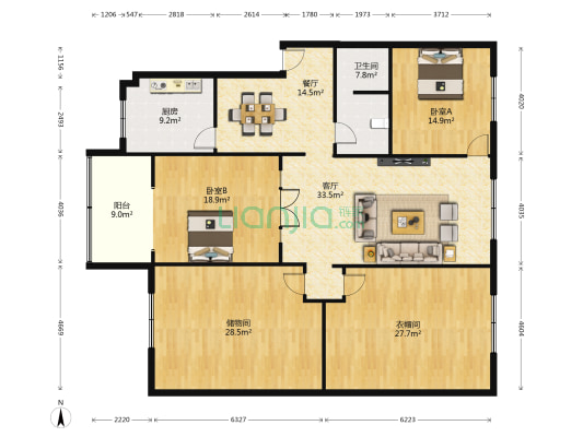 卧龙街13号 2室2厅1卫 179平方