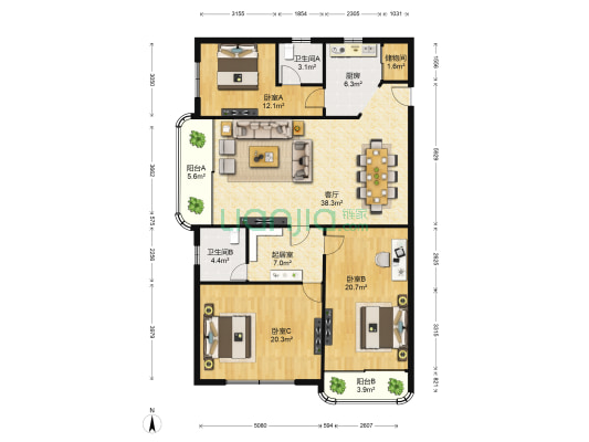 明华大厦 3室2厅2卫 164平方