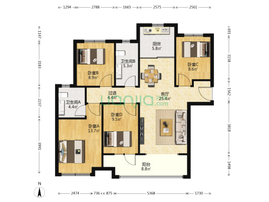 保利时光印象西区 4室1厅2卫 135平方