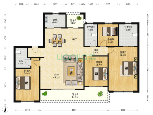 万科·隐秀湖畔 4室1厅3卫 168平方