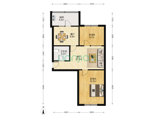 毛纺厂住宅 2室2厅1卫 78平方