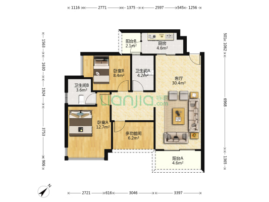 盛和雅颂花园 3室1厅2卫 94平方