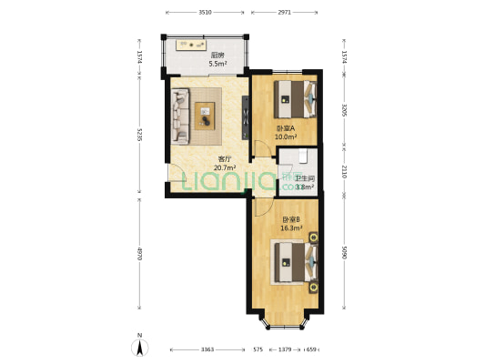 湾里东 2室1厅1卫 66平方