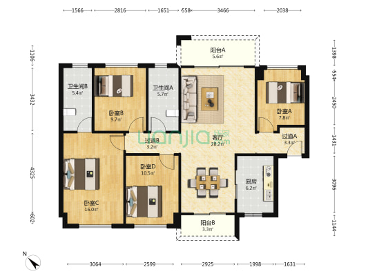 西南上城博士府 4室1厅2卫 128平方