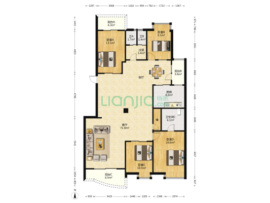 星顺明珠 4室1厅3卫 194平方